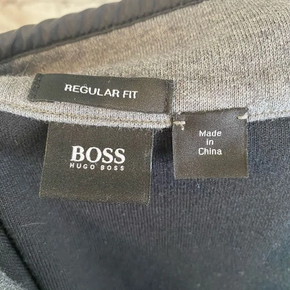 Hugo Boss Regular Fit Quarter Zip Collared Sweater Black Pullover Men’s XL